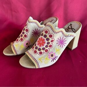 Women’s Sam Edelman Olive Embroidered Boho Slide Mule Heels Size 7.5